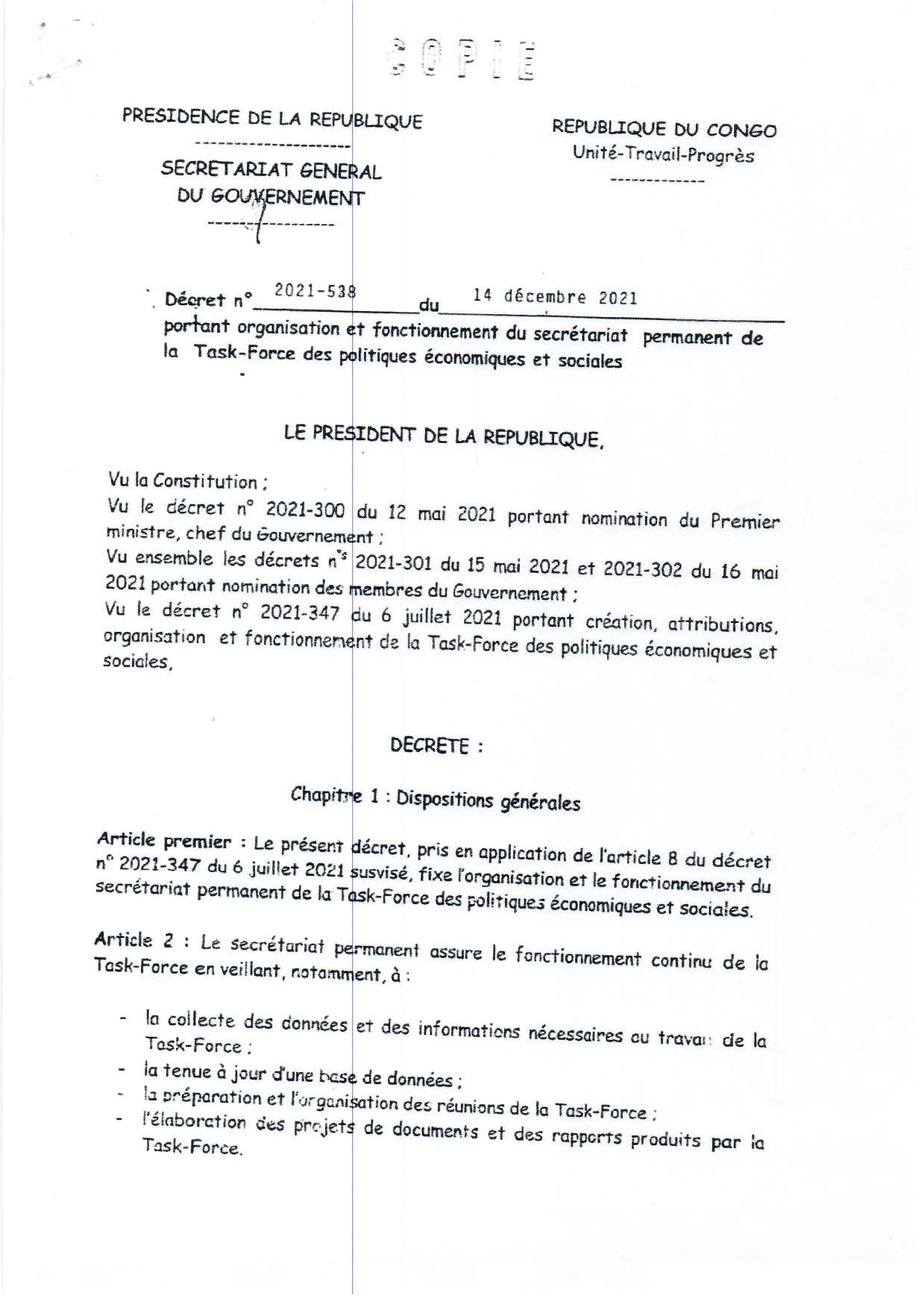 Décret 2021-538 du 14 décembre 2021