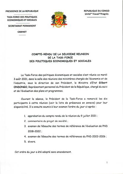 COMPTE RENDU DE LA ONZIEME REUNION DE LA TASK-FORCE DES POLITIQUES ECONOMIQUES ET SOCIALES