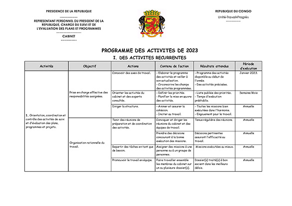 PROGRAMME DES ACTIVITES DE 2023