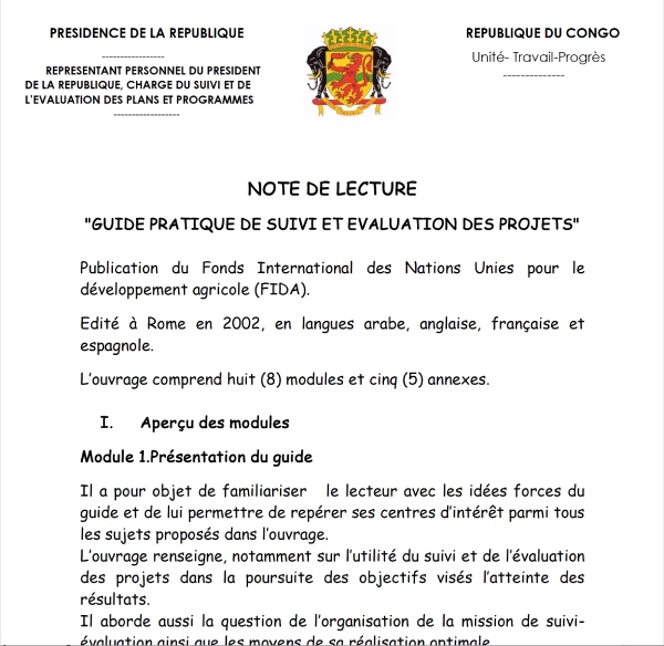 NOTE DE LECTURE - FIDA "GUIDE PRATIQUE DE SUIVI ET EVALUATION DES PROJETS"